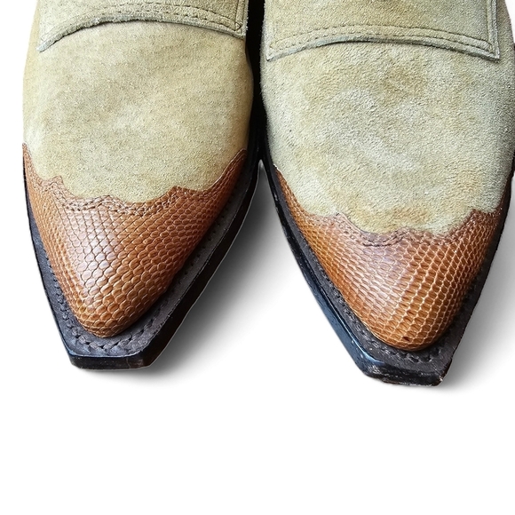 NOCONA BOOTS Women's Tan Suede Pointed Snake Toe Stacked Heel Western Ankle Boot - Picture 16 of 16